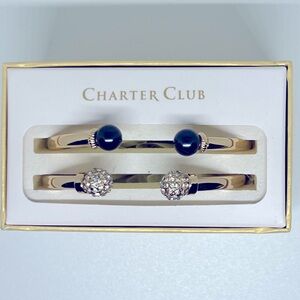 Charter Club Cuff Bracelets 2-Pc. Set Pavé Bead & Imitation Pearl New Gold Tone